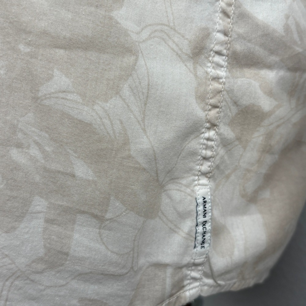Armani Exchange A|X Logo Button Up Shirt Mens M Beige Abstract Print 100% Cotton - Picture 10 of 13